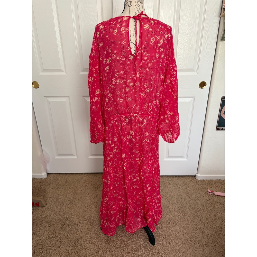 Free People Rare Feelings Maxi Dress Pink Floral V-Neck Long Sleeve Boho Size M - Picture 6 of 8